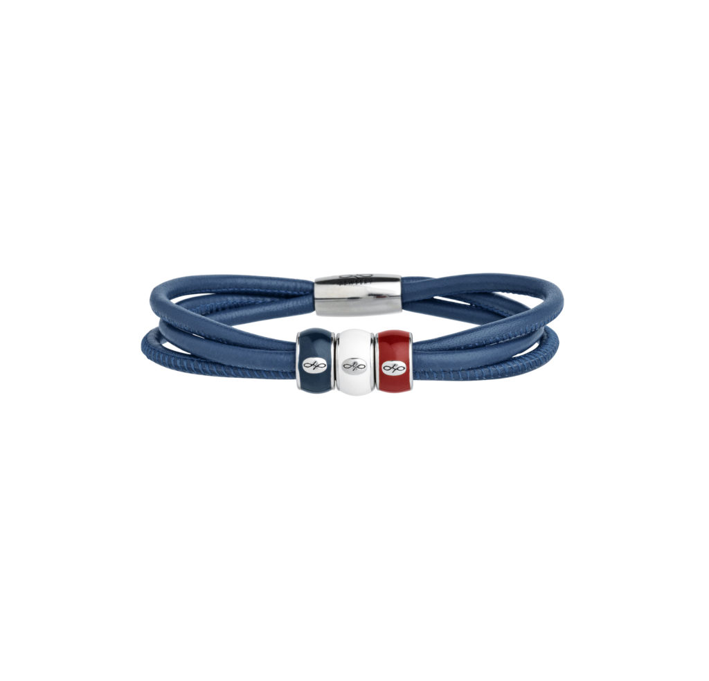 Endless Bracelet 3 brins bleu avec charms Enamel bleu, blanc et rouge