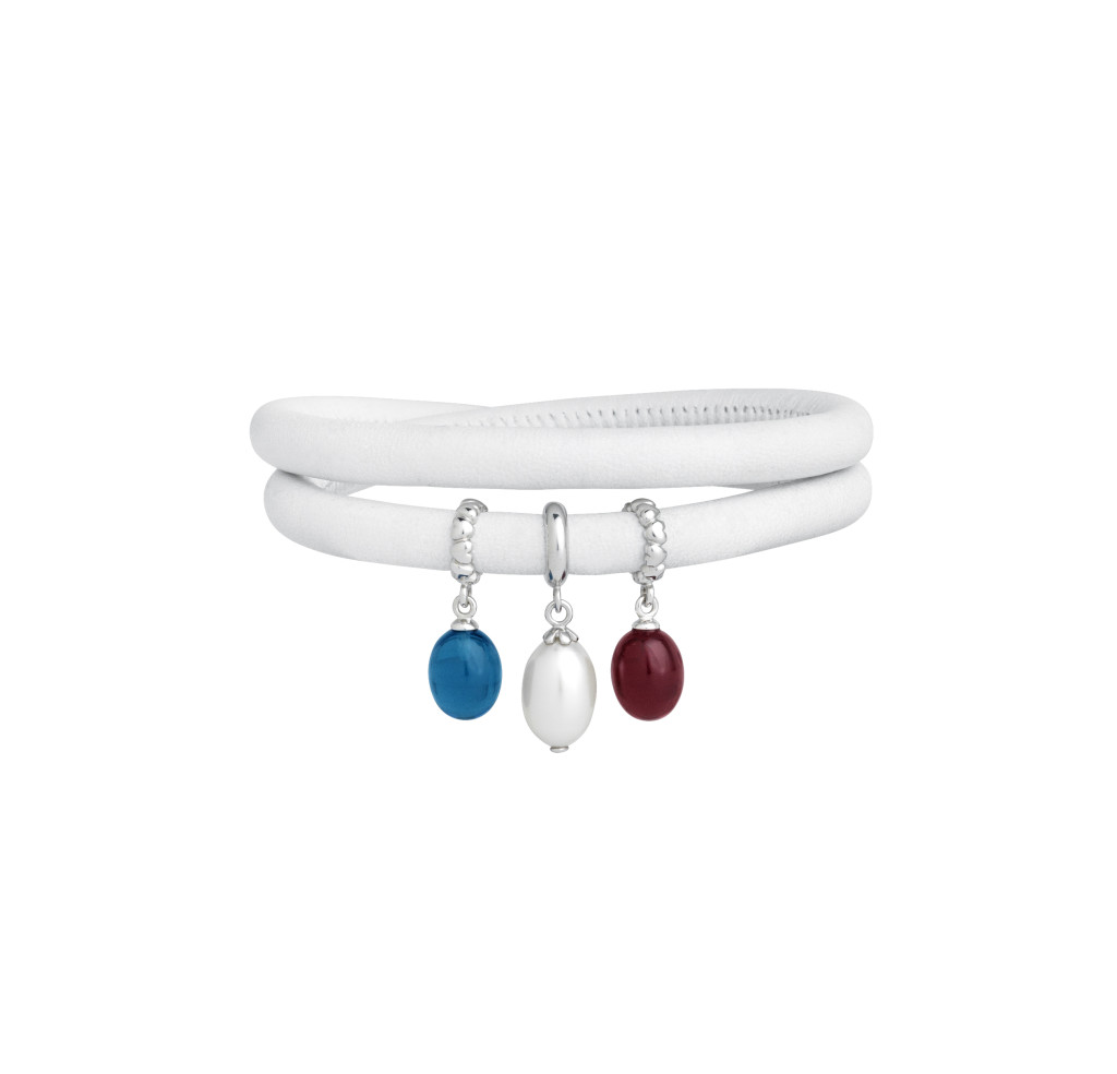 Endless Bracelet double blanc avec charms porte-bonheur bleu, blanc et rouge